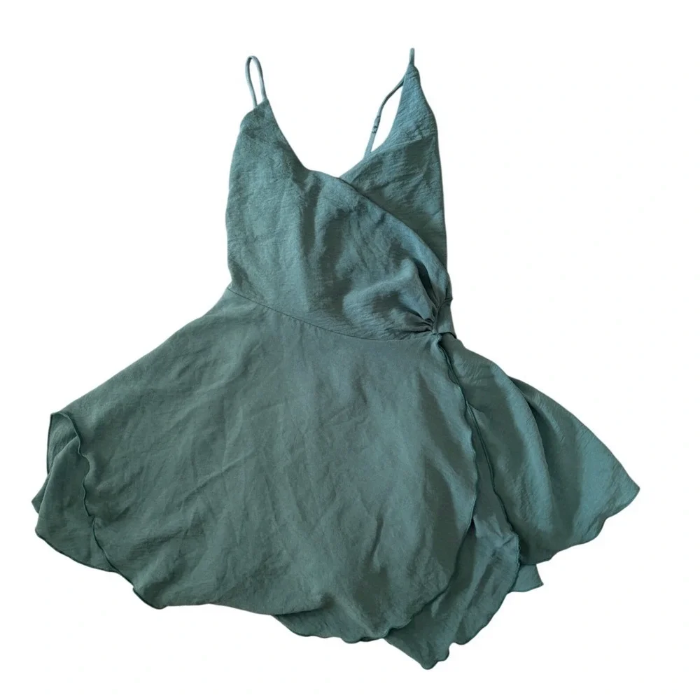 Lucy in the Sky Teal Wrap Tie Waist Dress - Picture 5 of 9